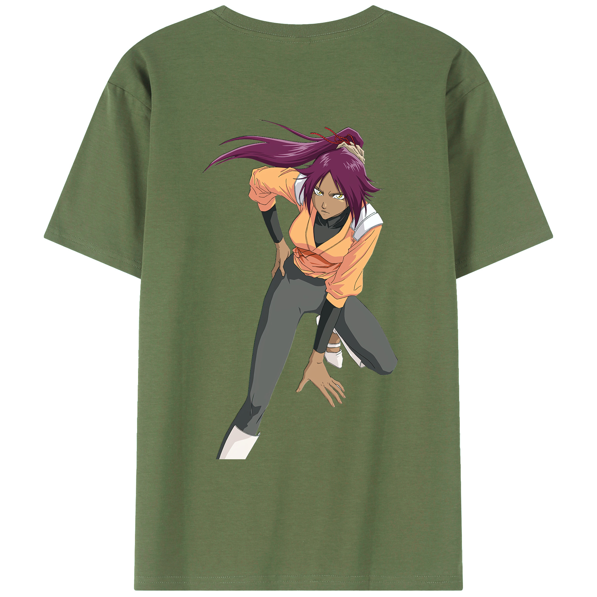 （画像用） ブリーチ 四楓院 夜一（しほういん よるいち） BLEACH Shihouin Yoruichi 綿100％ メンズ半袖Tシャツ（バックプリント） 通気性